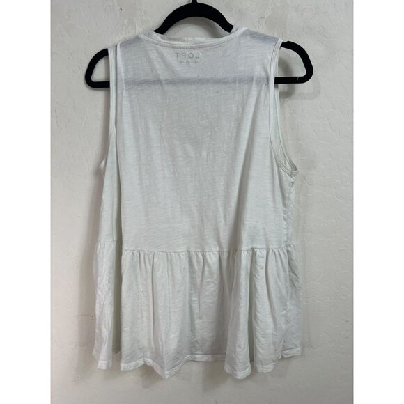 LOFT Large Vintage Soft Babydoll Tee White Ruffle Hem Top Lightweight 100% Cotto - Picture 5 of 6